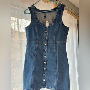 GAP Denim Sleeveless Button-Front Dress in Mid Blue Medium Brand New with Tags